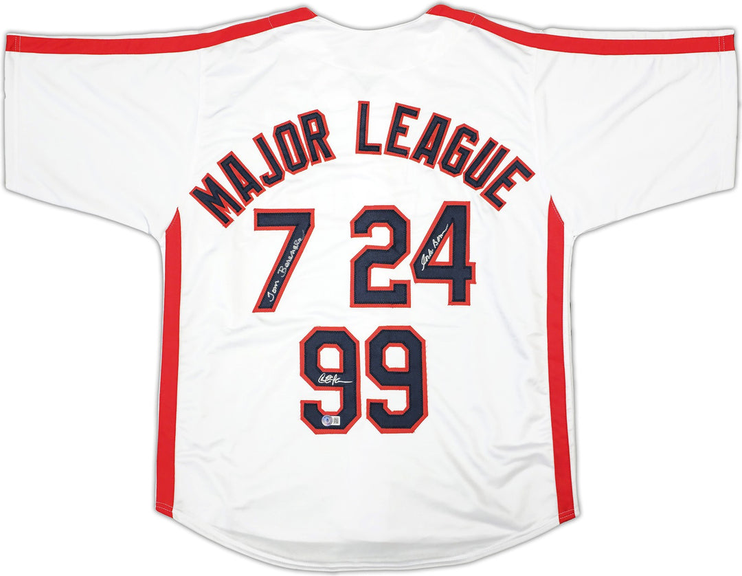 Major League Charlie Sheen Corbin Bernsen & Tom Berenger Auto White Jersey BAS