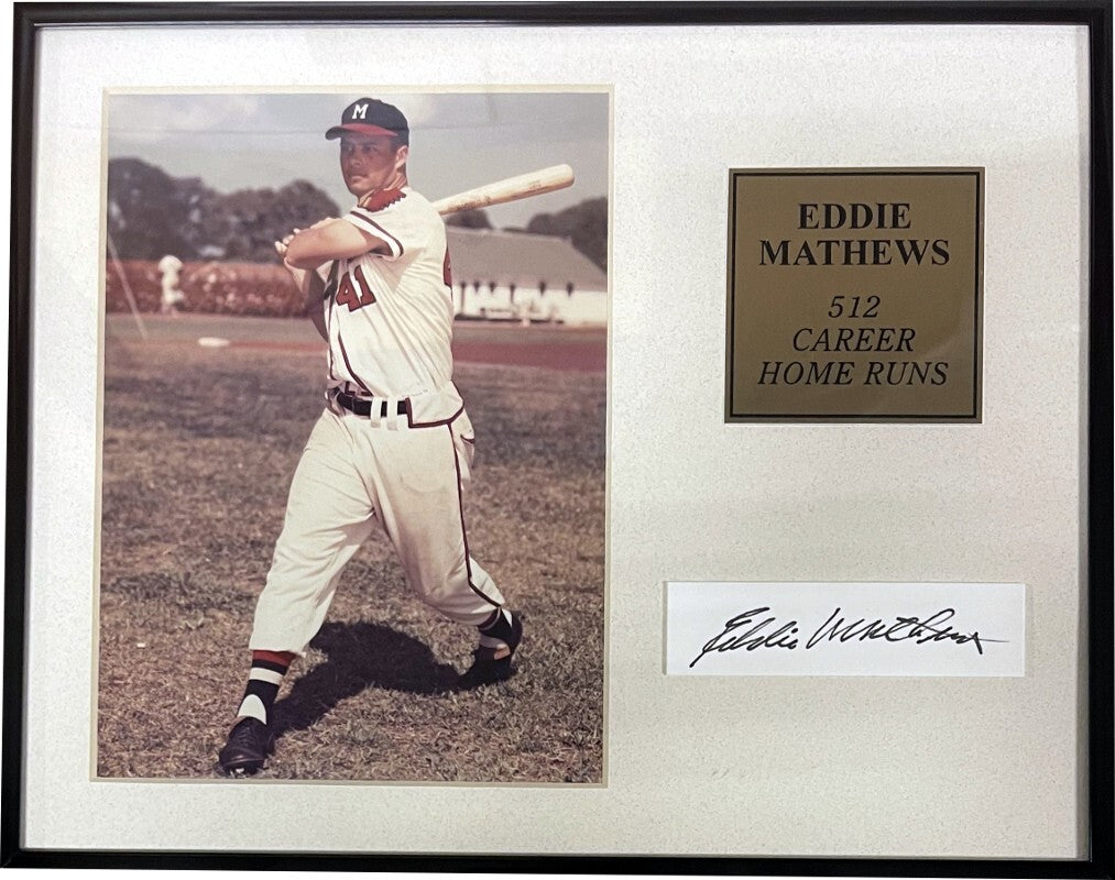 Eddie Mathews signed Milwaukee Braves 1x3 Cut Sig Strip, 5x7 Photo Metal Framed