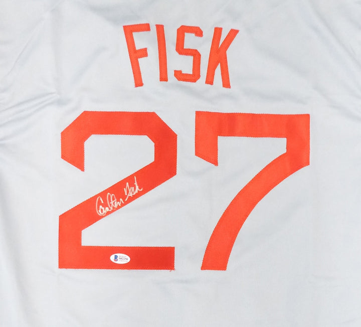 Boston Red Sox Carlton Fisk Autographed Signed Framed Gray Jersey Beckett