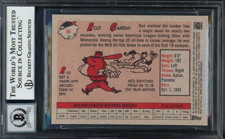 Rod Carew Signed 2019 Topps Archives Card 66 Minnesota Twins Auto GM 10 Beckett