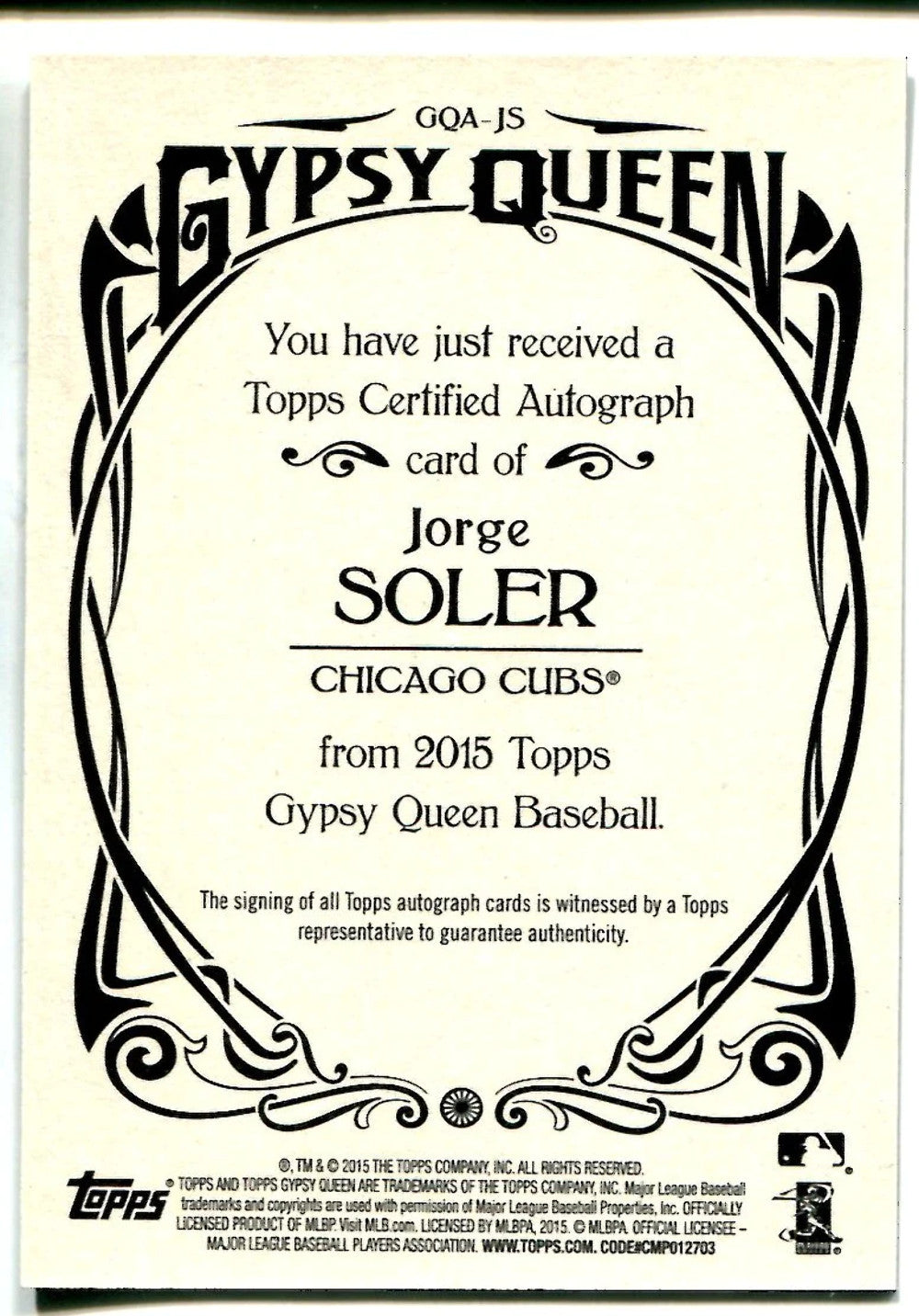 Jorge Soler 2015 Gypsy Queen Autographed Rookie Card