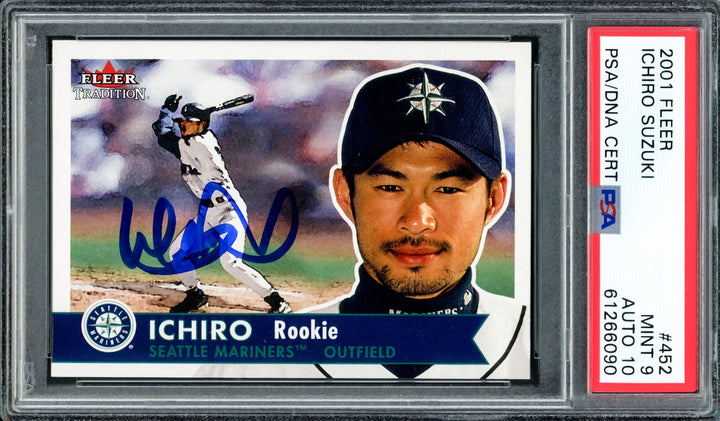 Ichiro Suzuki Auto 2001 Fleer Tradition RC 452 Mariners PSA 9 Auto GM 10 PSA/DNA