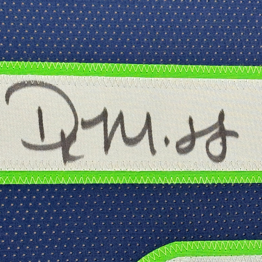 FRAMED Autographed/Signed DK D.K. METCALF 33x42 Seattle Blue Jersey JSA COA Auto