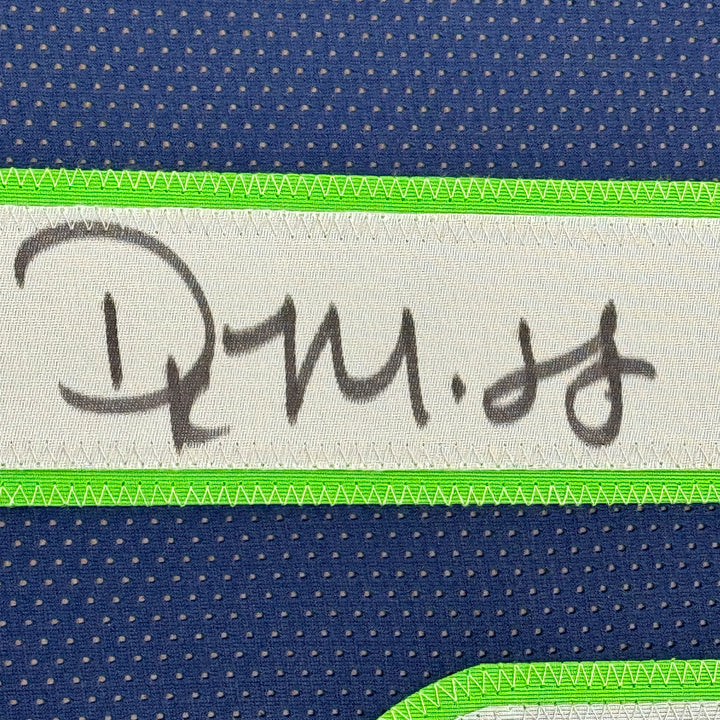 FRAMED Autographed/Signed DK D.K. METCALF 33x42 Seattle Blue Jersey JSA COA Auto