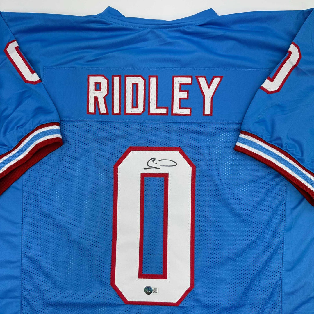 Autographed/Signed Calvin Ridley Tennessee Retro Blue Jersey BAS COA
