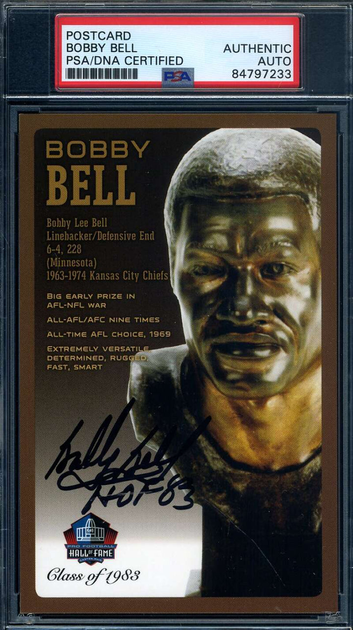 Bobby Bell PSA DNA Signed Hall of Fame Bronze Bust Postcard Autograph