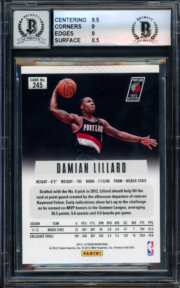 Damian Lillard Auto Signed 2012-13 Panini Prizm RC 245 BGS 9 Sig 10 Beckett