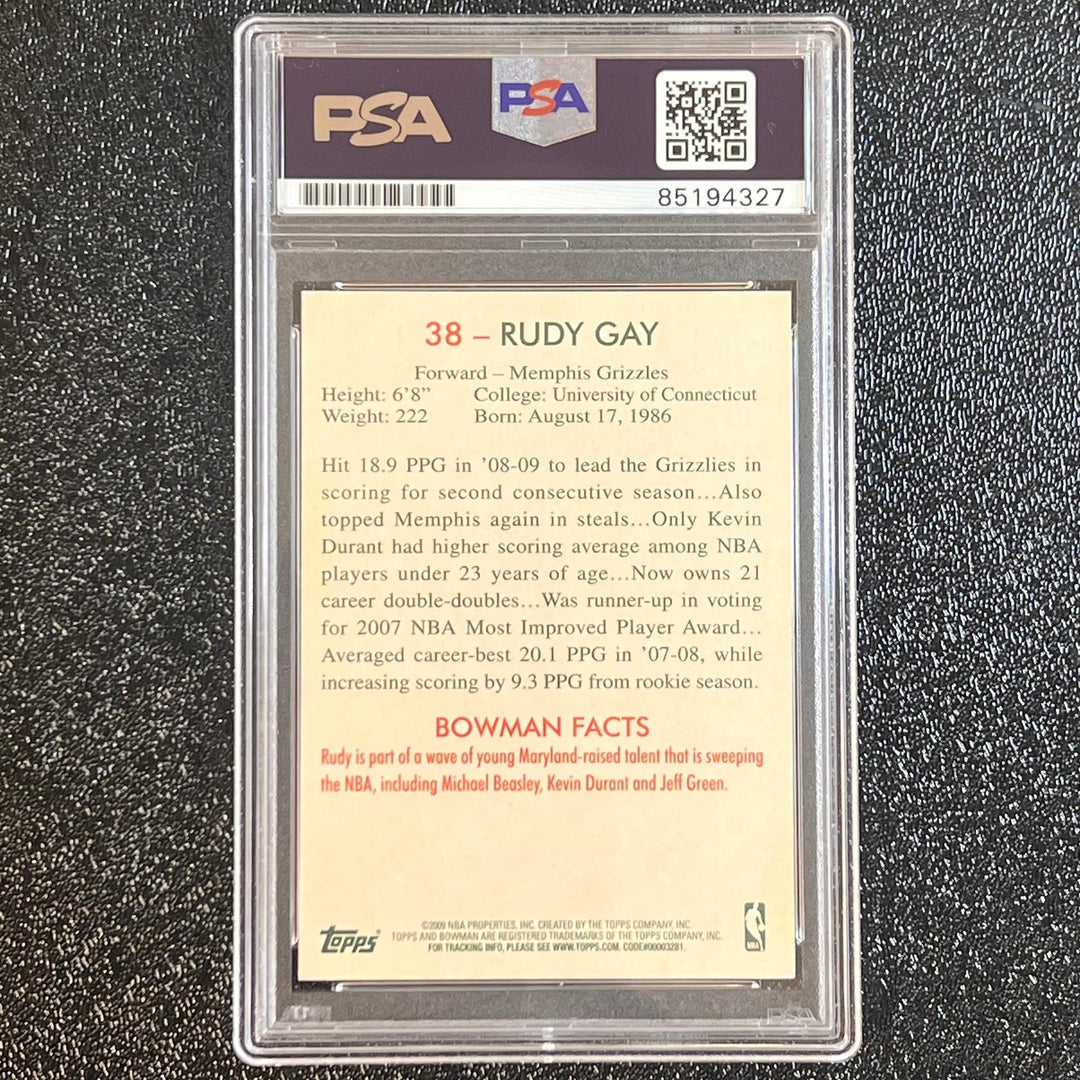 2009 Topps Bowman #38 Rudy Gay Signed Card AUTO PSA Slabbed Grizzlies