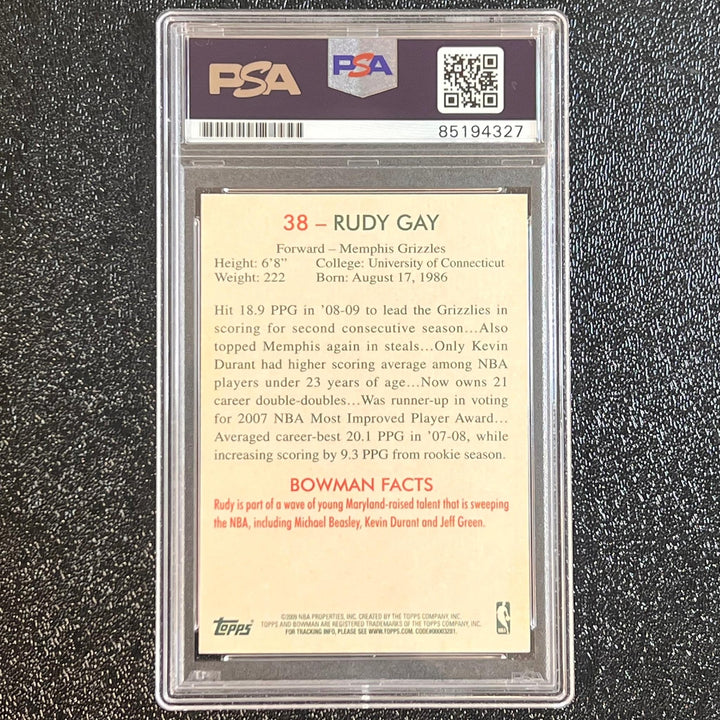2009 Topps Bowman #38 Rudy Gay Signed Card AUTO PSA Slabbed Grizzlies