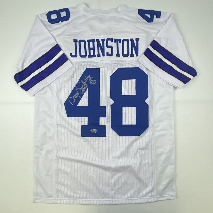 Autographed/Signed DARYL MOOSE JOHNSTON Dallas White Jersey Beckett COA