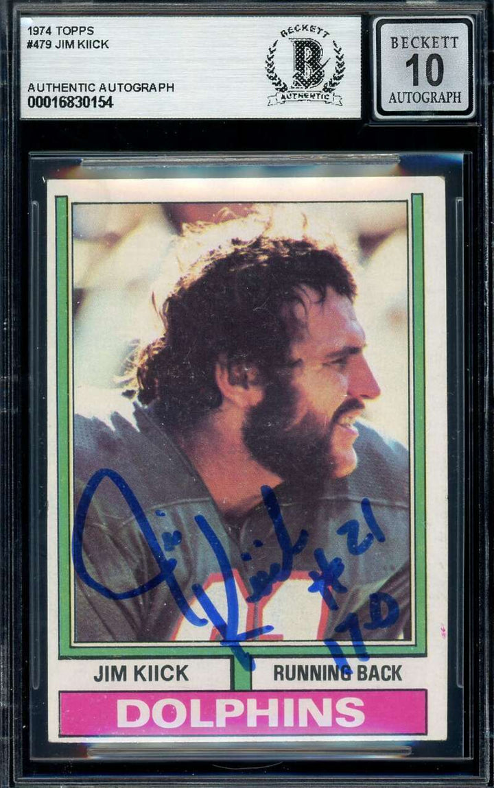 Jim Kiick Gem Mint 10 Beckett BAS Signed 1974 Topps Autograph