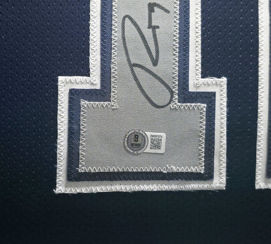 Dallas Cowboys Roger Staubach Signed Framed Navy Blue Jersey Beckett BAS Witness