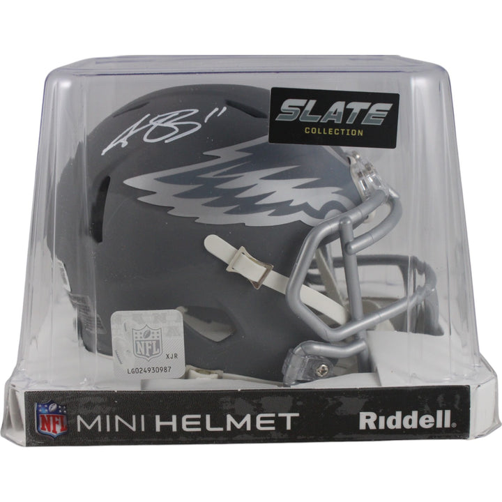 AJ Brown Autographed Philadelphia Eagles Slate Mini Helmet Beckett Witness 48831