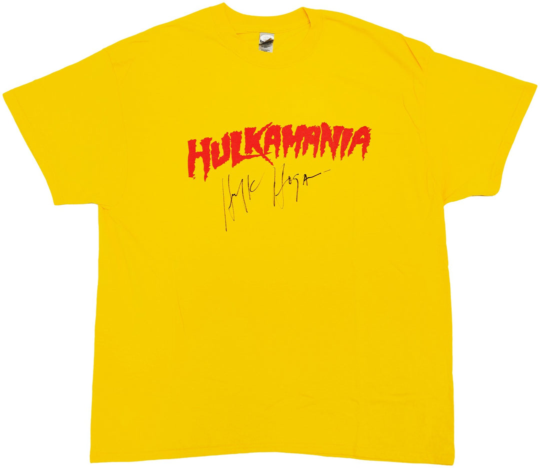 Hulk Hogan Autographed Signed Yellow WWE Hulkamania T-Shirt JSA