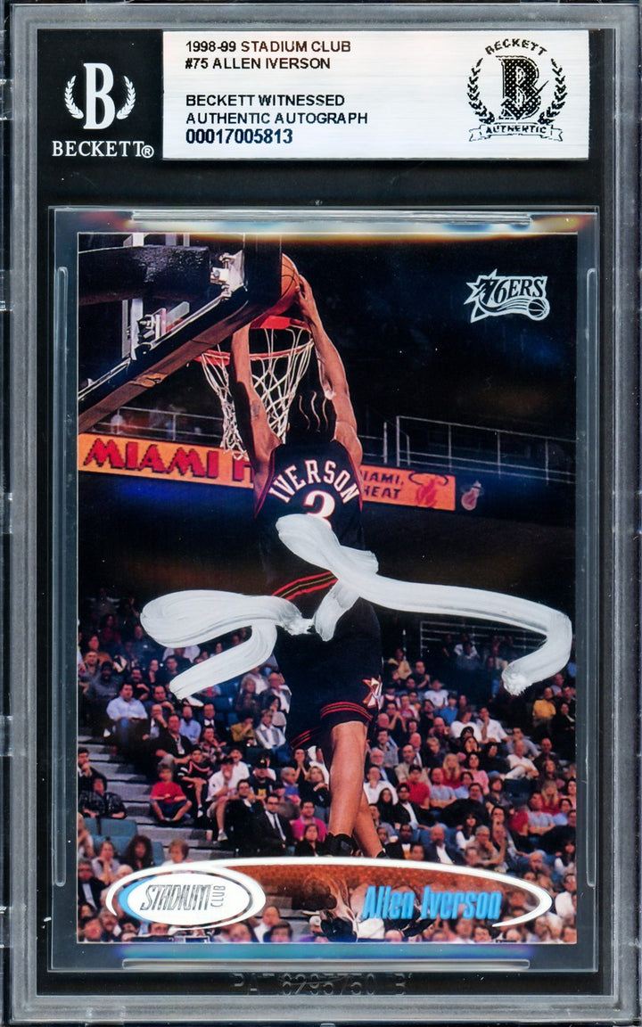 Allen Iverson Signed 1998-99 Stadium Club Card 75 Card 76ers Beckett Wit