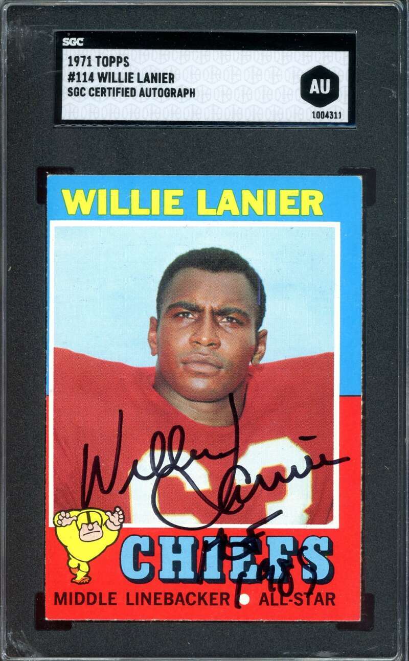 Willie Lanier SGC Coa Signed 1971 Topps Rookie Autograph