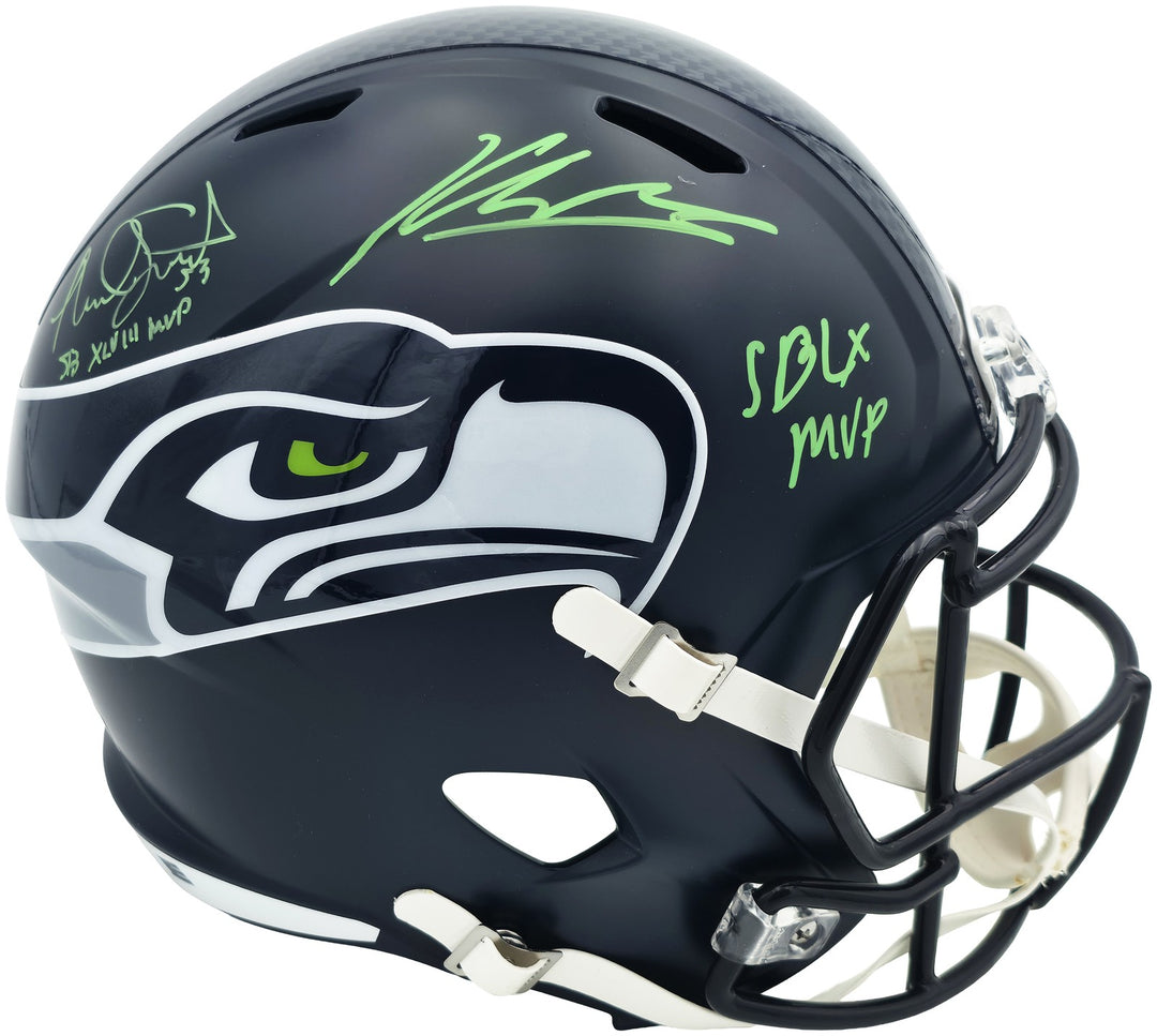 Kenneth Walker III & Malcolm Smith Auto Seahawks Blue Full Sz Speed Rep Helmet