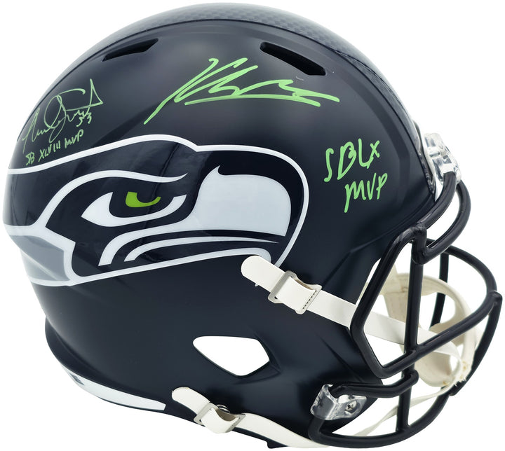 Kenneth Walker III & Malcolm Smith Auto Seahawks Blue Full Sz Speed Rep Helmet