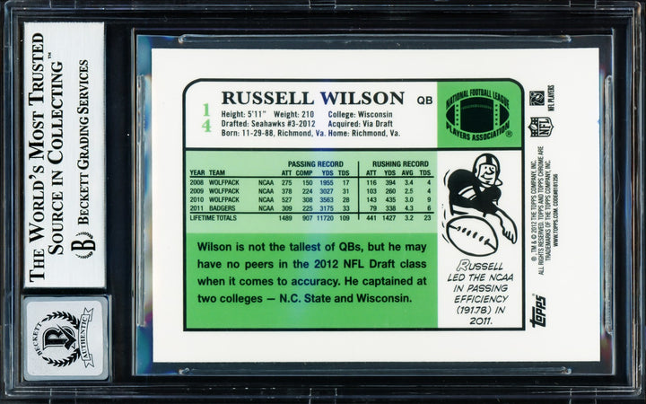 Russell Wilson Signed 2012 Topps Chrome 1984 RC #14 Seahawks Auto 10 Beckett