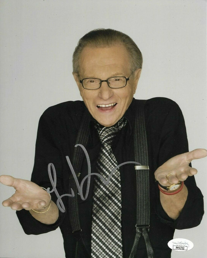 LARRY KING SIGNED AUTOGRAPHED 8X10 PHOTO LIVE SHREK BEE MOVIE JSA