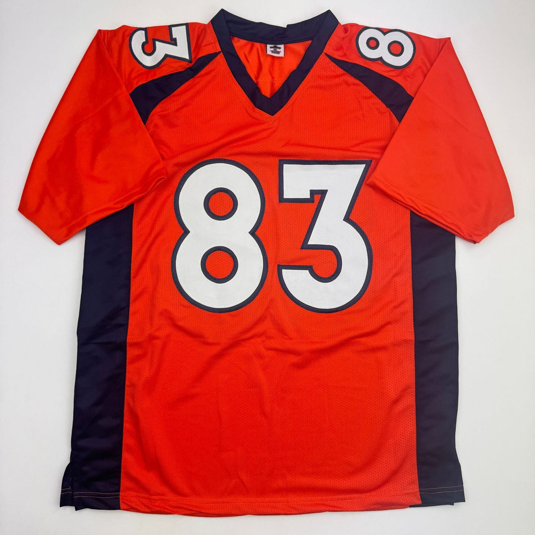Autographed/Signed Wes Welker Denver Orange Football Jersey JSA COA