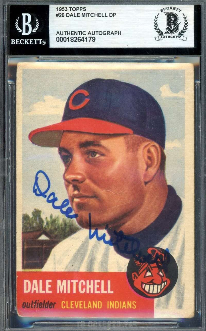 Dale Mitchell Beckett BAS Signed 1953 Topps Autograph