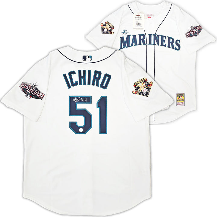 Mariners Ichiro Suzuki Auto White AUTH Mitchell Ness 01 All Star Patch Jersey 48