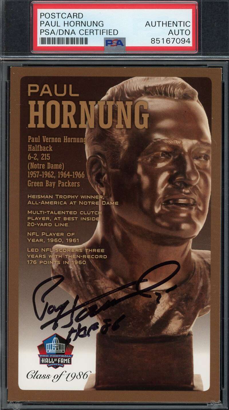 Paul Hornung PSA DNA Signed Hall of Fame Bronze Bust Postcard /150 Autograph