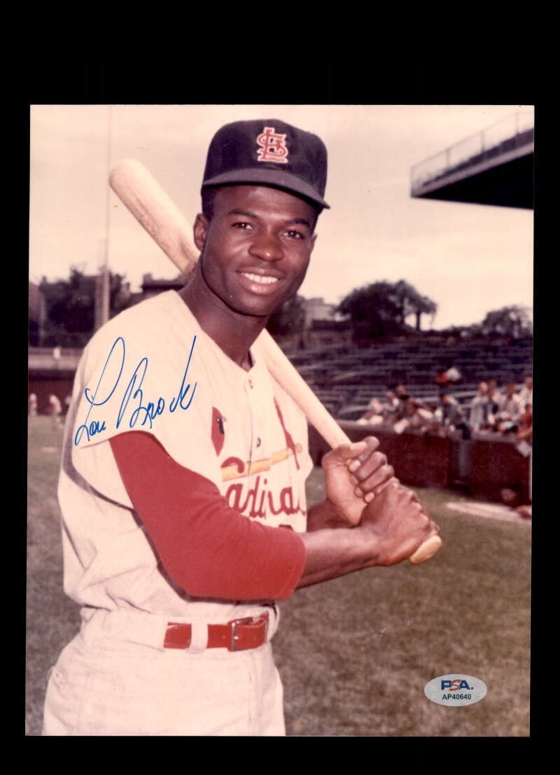 Lou Brock PSA DNA Autographed 8x10 Photo Signed Cardinals