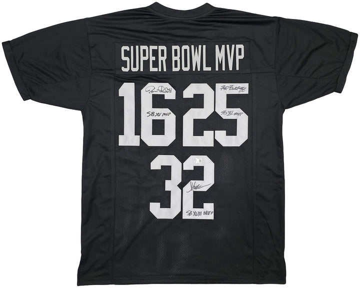 Raiders SB MVPs Fred Biletnikoff Jim Plunkett Marcus Allen Auto Black Jersey BAS