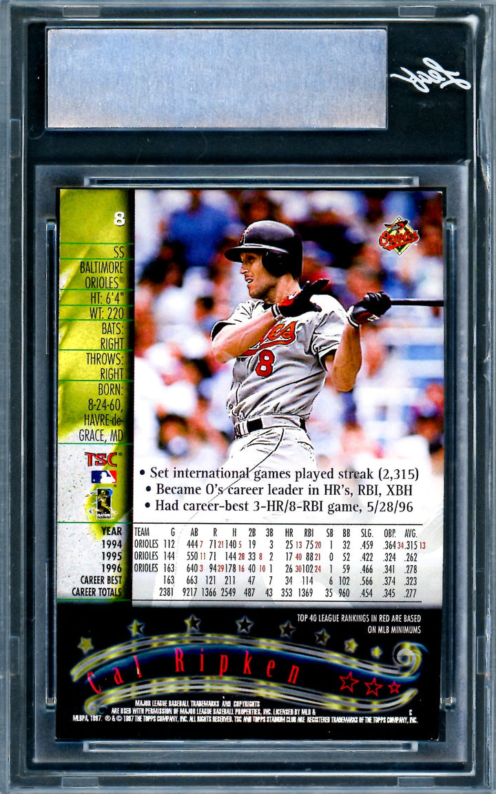 Cal Ripken Jr. Signed 1997 Stadium Club Card 8 Baltimore Orioles Leaf