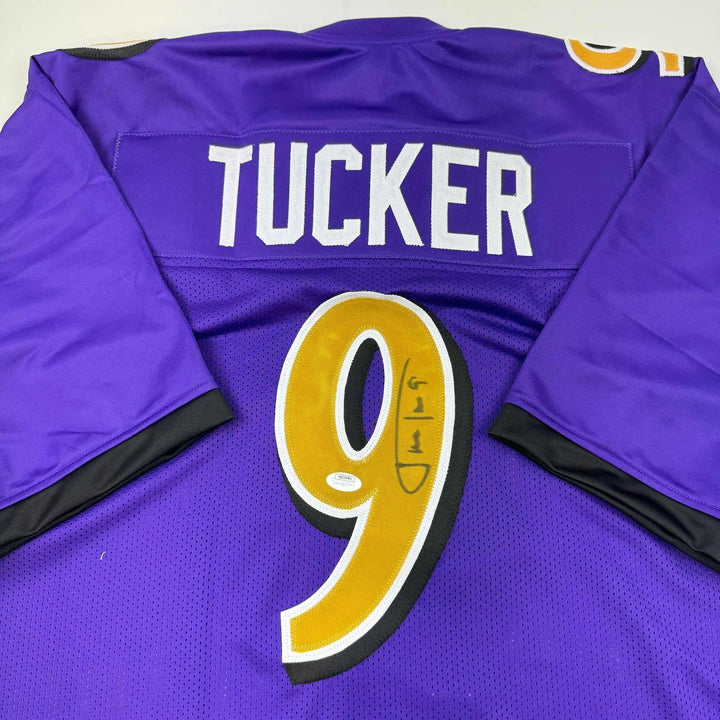 Autographed/Signed Justin Tucker Baltimore Purple Color Rush Jersey JSA COA