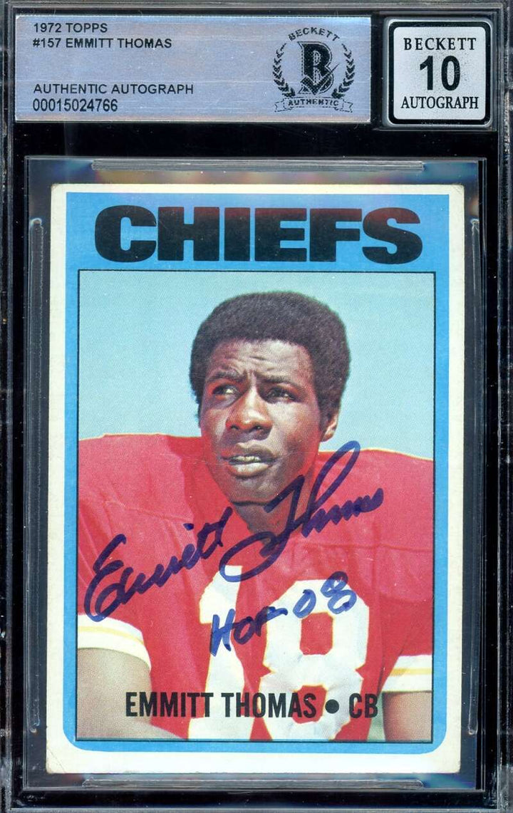 Emmitt Thomas Gem Mint 10 Beckett BAS Signed 1972 Topps Rookie Autograph