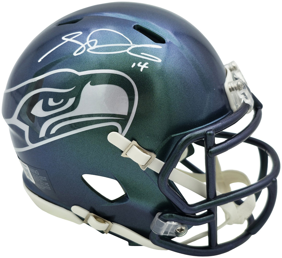 Sam Darnold Auto Seahawks Metallic Green Rivalries Speed Mini Helmet Beckett Wit