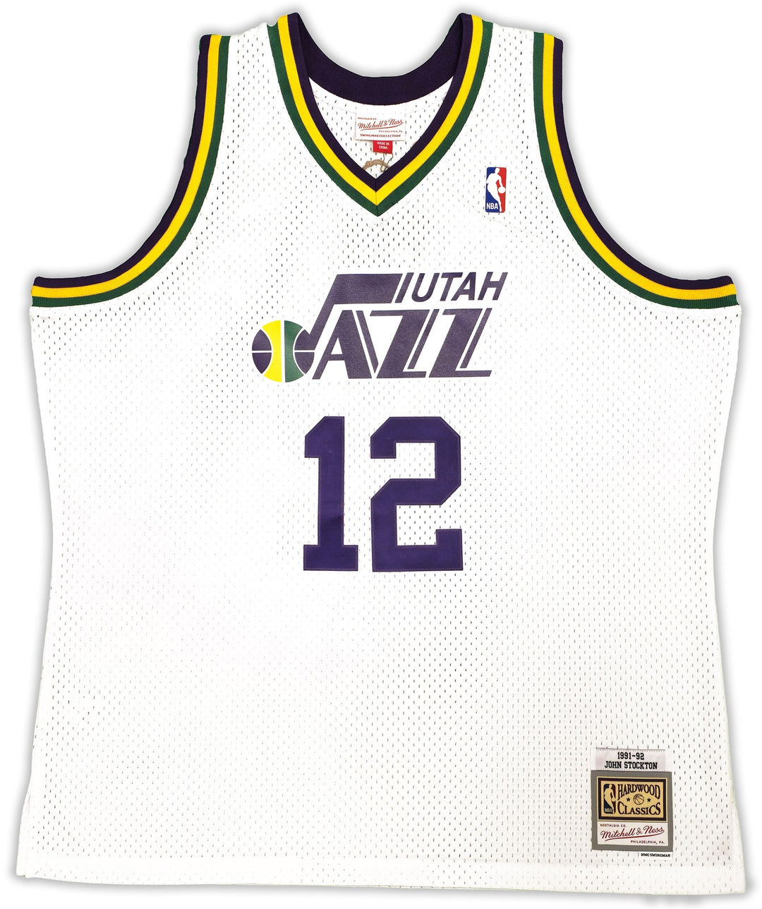 Jazz John Stockton Auto White Auth Mitchell Ness 91-92 HWC Swingman Jersey BAS