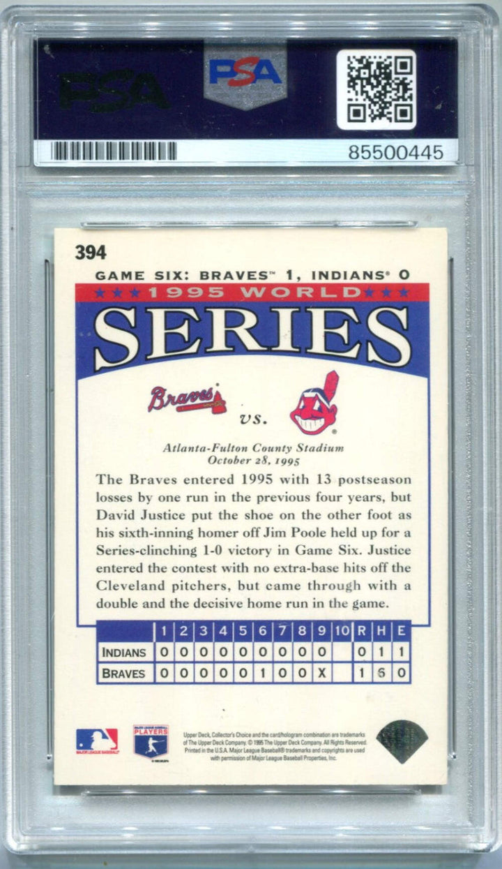 David Justice 1995 Upper Deck #394 World Series Card PSA AUTH