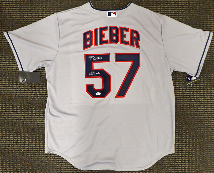 Cleveland Indians Shane Bieber Signed Gray Nike Jersey Size XL Beckett