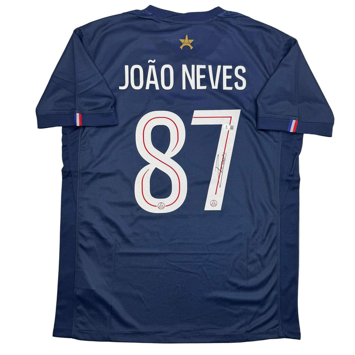 Autographed/Signed Joao Neves PSG Paris Saint Germain Blue Jersey Beckett COA