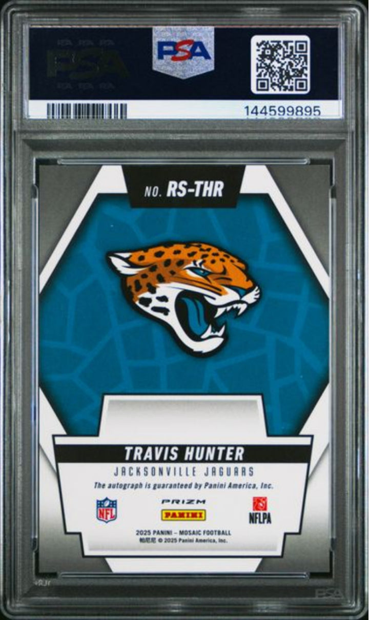Graded 2025 Mosaic Travis Hunter #RS-THR Rookie Scripts RC Football Card PSA 10