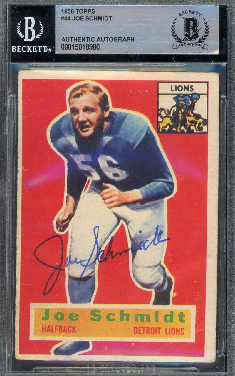 Joe Schmidt Beckett BAS Signed 1956 Topps Rookie Autograph