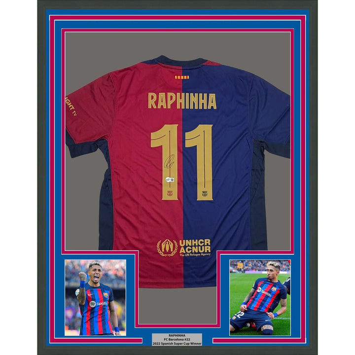 Framed Autographed/Signed Raphinha 35x39 FC Barcelona #11 Jersey BAS COA