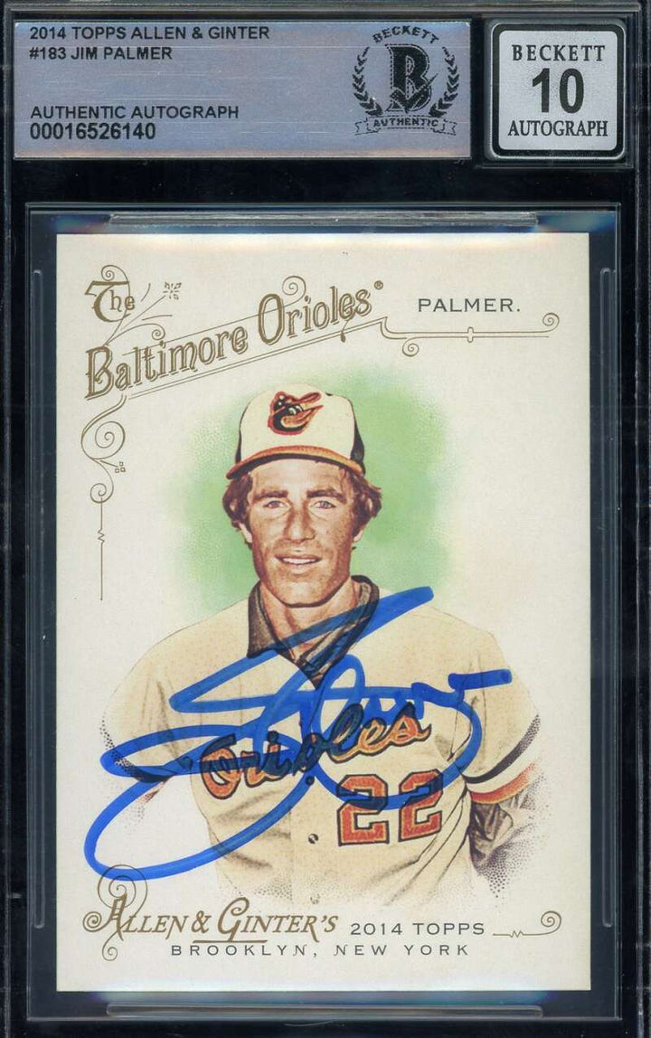 Jim Palmer Gem Mint 10 Beckett BAS Signed 2014 Topps Allen and Ginter Autograph