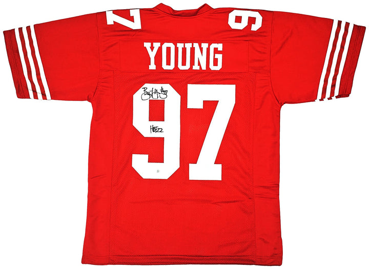 San Francisco 49ers Bryant Young Signed Red Jersey "HOF 22" Beckett Witness