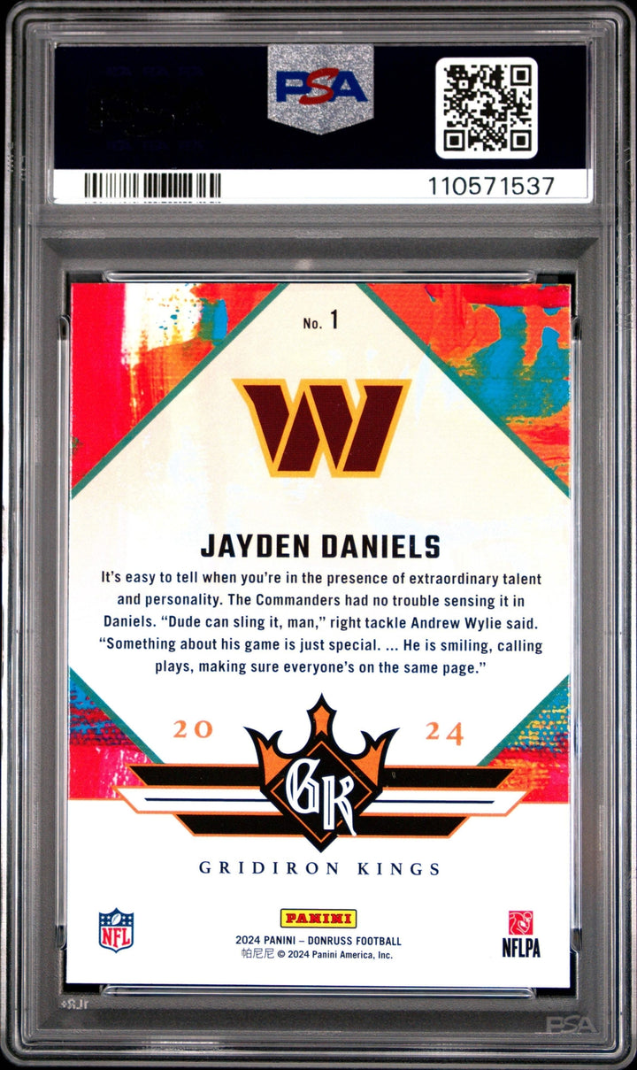Graded 2024 Donruss Jayden Daniels #1 Rookie Gridiron Kings Football Card PSA 10