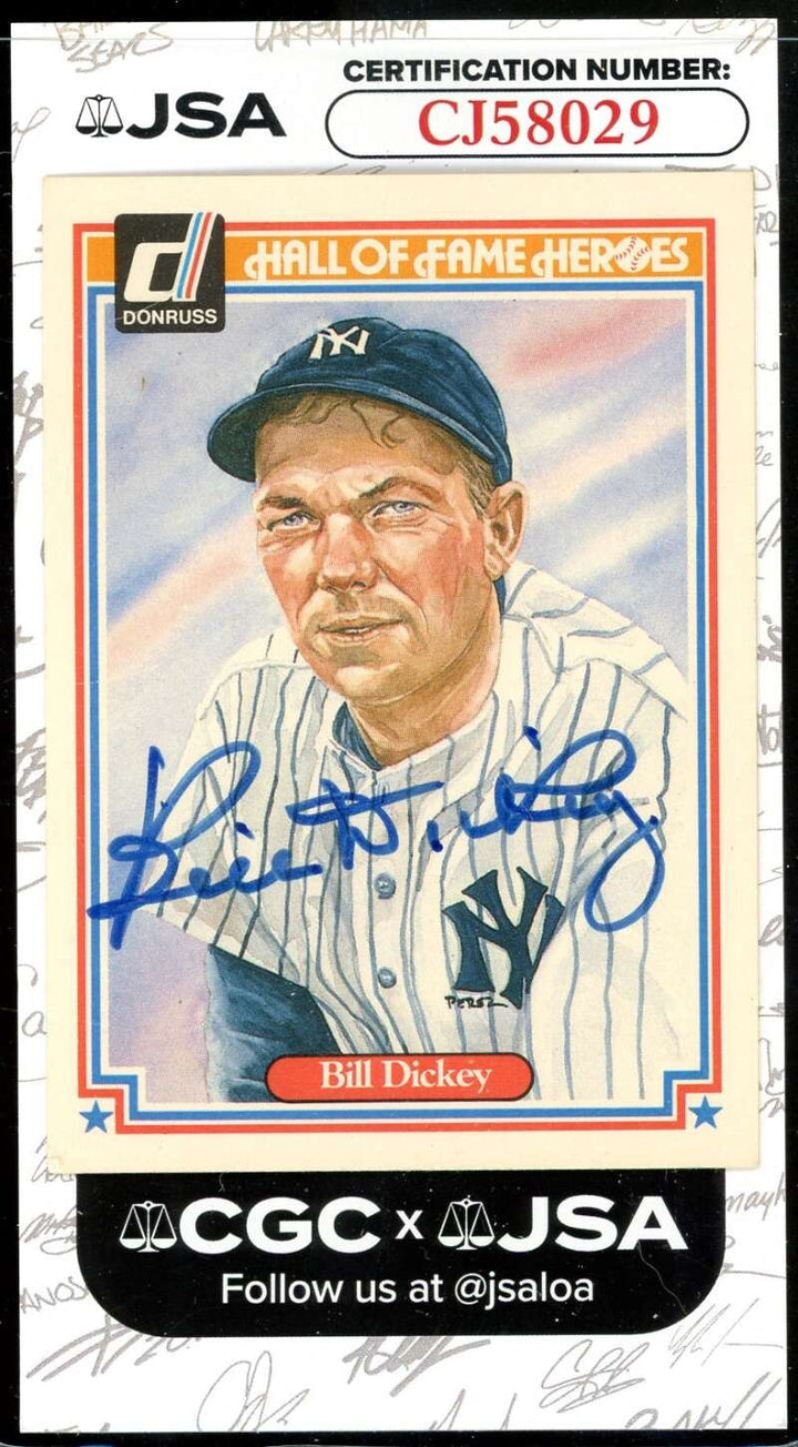 Bill Dickey JSA Coa Signed 1983 Donruss HOF Heroes Autograph