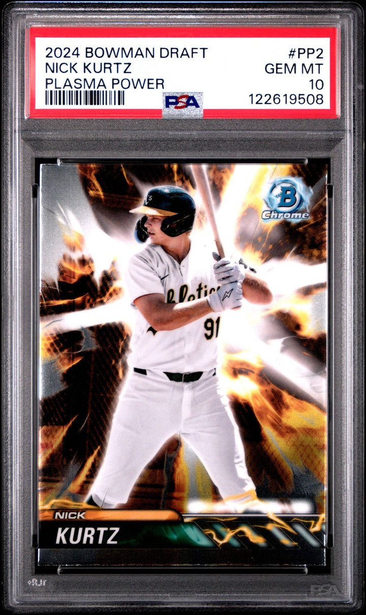 Graded 2024 Bowman Draft Nick Kurtz #PP2 Plasma Power RC Baseball Card PSA 10