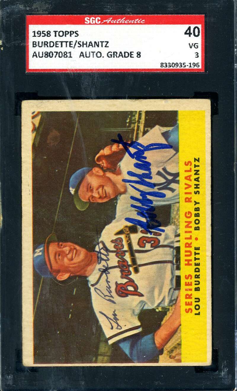 Lou Lew Burdette Bobby Shantz SGC Signed 1958 Topps Series Rivals Autograph