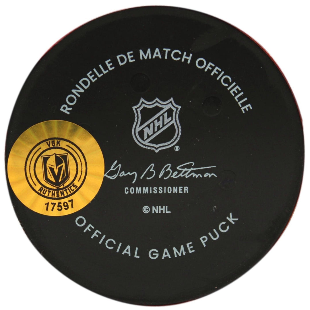 Noah Hanifin Autographed Game Used Goal Puck Vegas Golden Knights IGM COA Signed