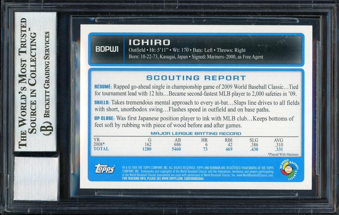 Ichiro Suzuki Signed 2009 Bowman Draft Card BDPW1 Japan Auto 10 Beckett