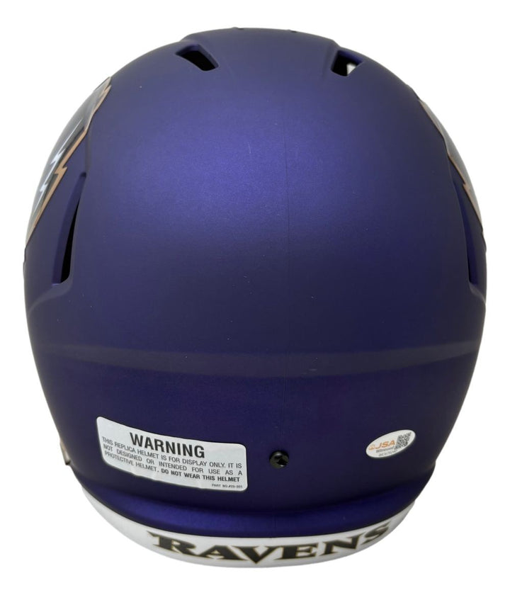 Ray Lewis Signed Baltimore Ravens FS Alternate Purple Replica Speed Helmet BAS